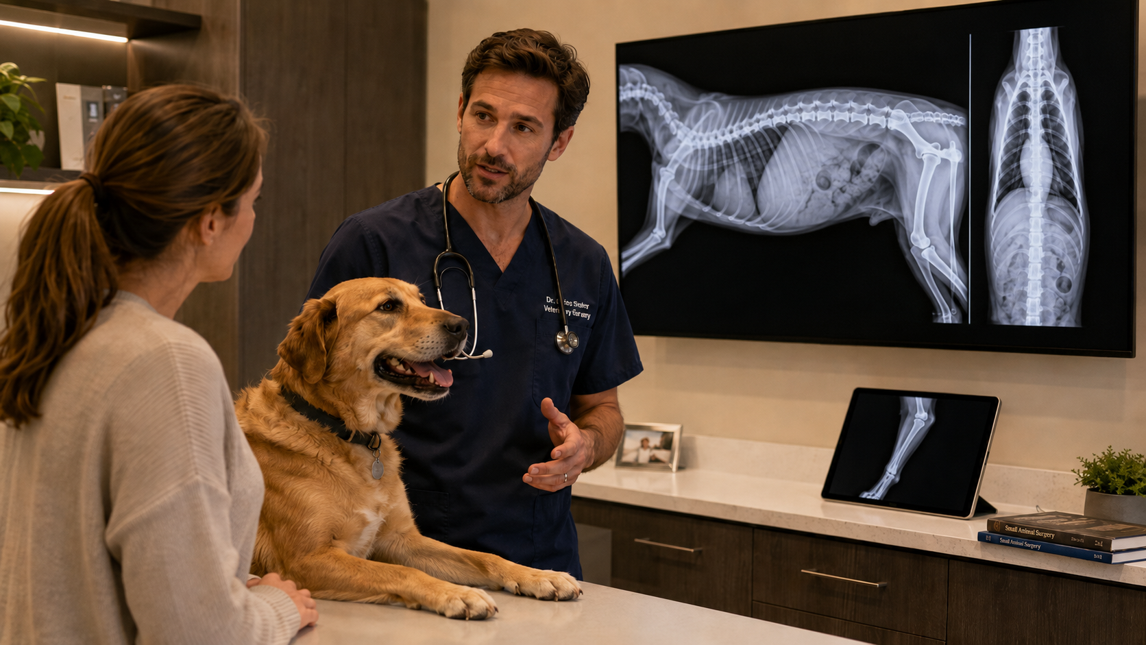Veterinary team with dog patient