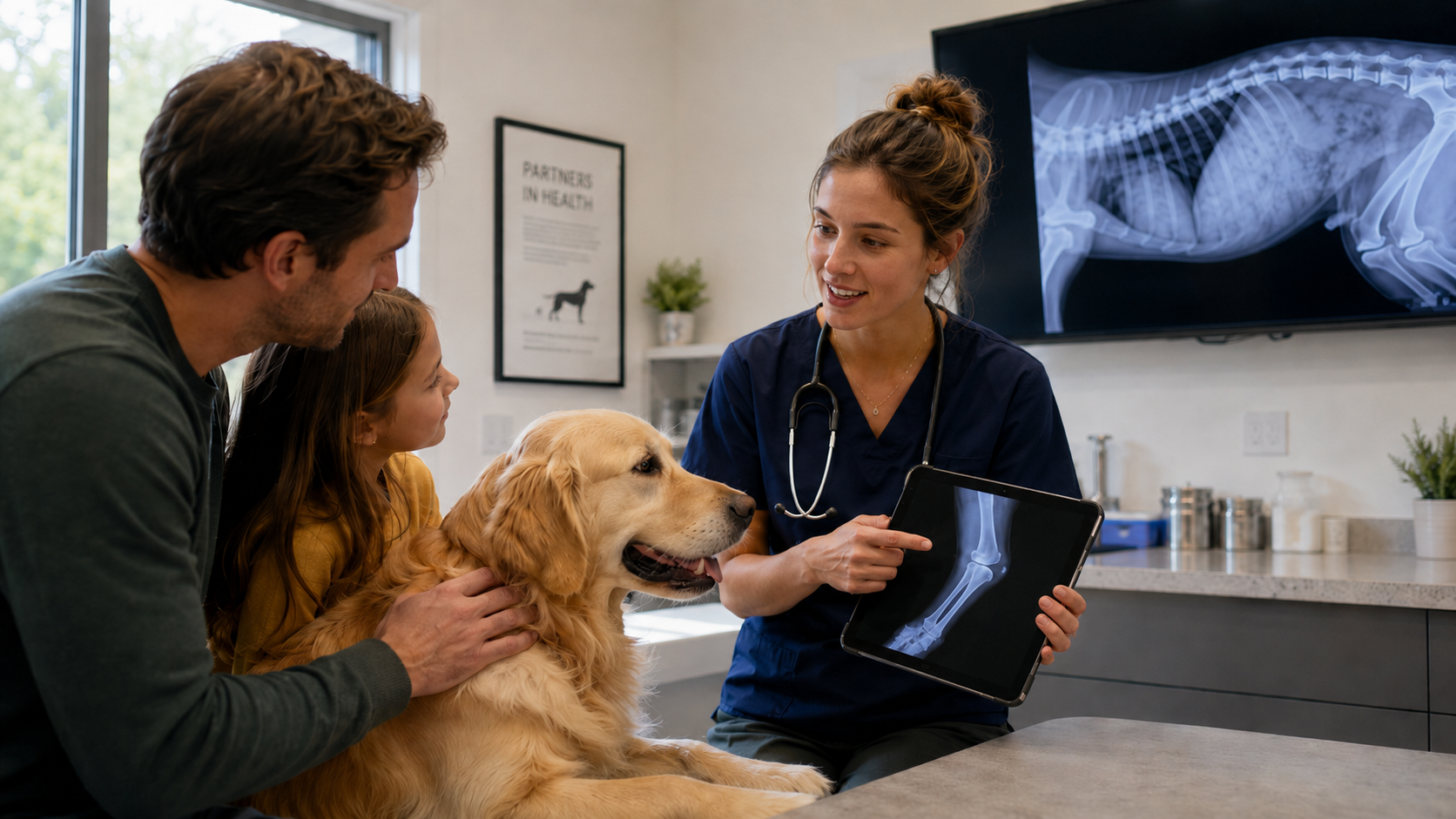Veterinary team with dog patient